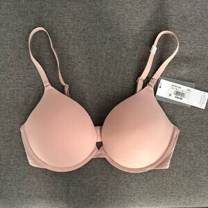 Calvin Klein Nude Bra 34D Minimalist Micro Push Up Plunge Bra